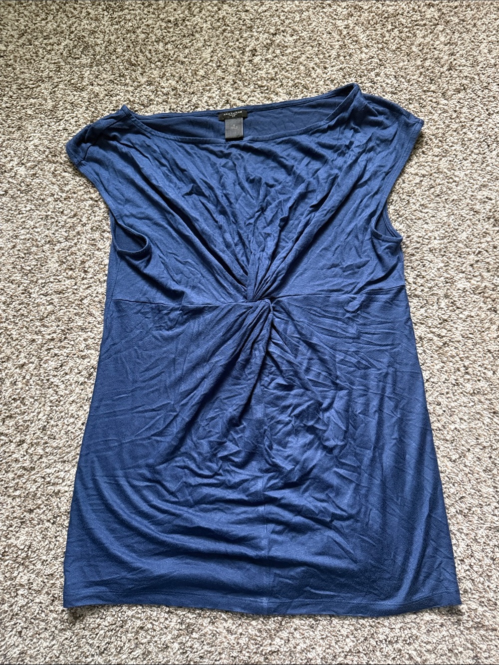 Ann Taylor Navy Twist-Front Cap Sleeve Tunic